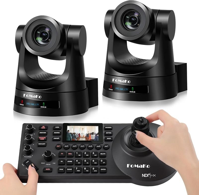 FoMaKo PTZ Camera Bundle, 30x Optical Zoom, AI Auto-Tracking Gen 3, PoE HDMI Bundle PTZ NDI PTZ Controller for Church