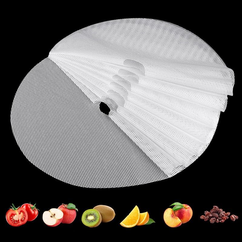 (8 Pack) Round Silicone Dehydrator Sheets, Dostk Premium Non Stick Silicone Mesh for Fruit Dehydrator, Tray Liner