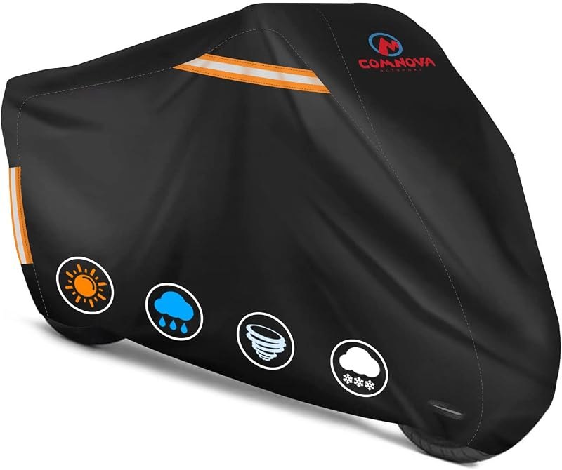 Comnova Motorcycle Cover 81 Inch - 600D Outdoor Moped Cover with Lock Hole Universal Fit, Heavy Duty & Waterproof