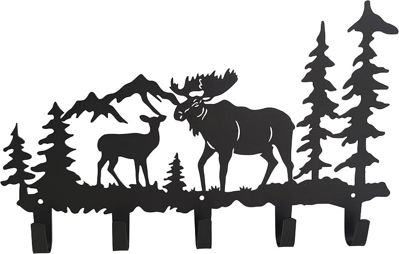 Metal Moose Coat Hooks Wall Art Decor-Moose Hangers and Key Holder-Clothes Hat Rack-Animal Theme Hooks Sweet Home