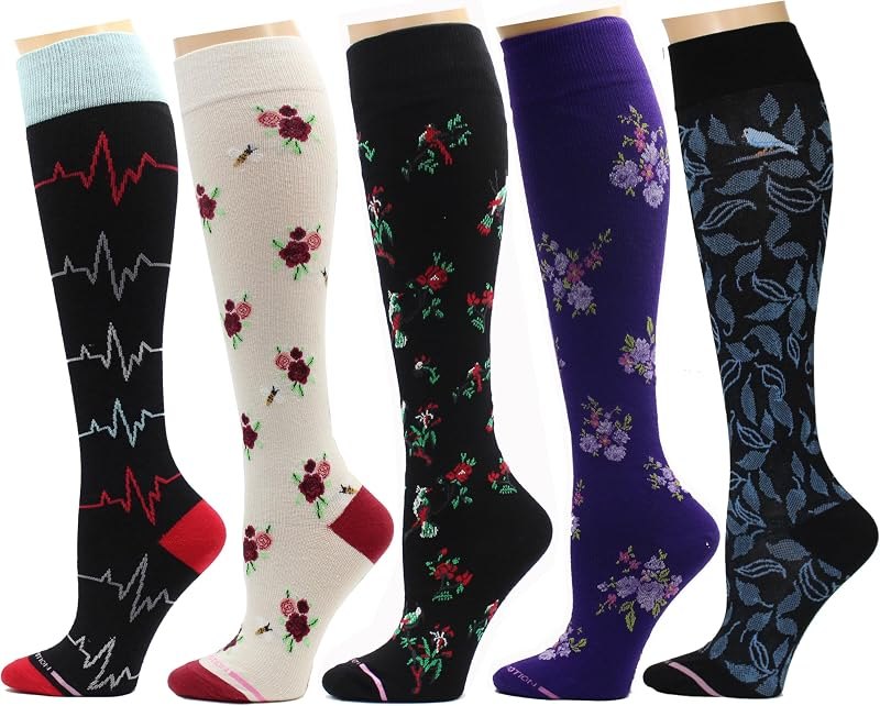 Dr. Motion Compression Socks For Men & Women BEST Graduated Athletic Fit For Walking, Hiking, Running, Nurses 5 Pairs