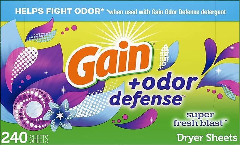 Gain Dryer Sheets Plus Odor Defense, Super Fresh Blast Scent, 240 Count, Helps fight static and odor, laundry sheets —