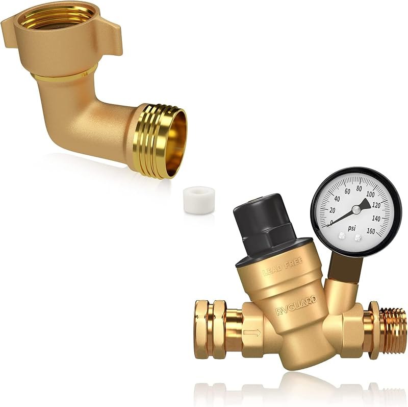 Bundle, RV Water Pressure Regulator with Elbow Water Hose Adapter — rv regulators amazon for regulators