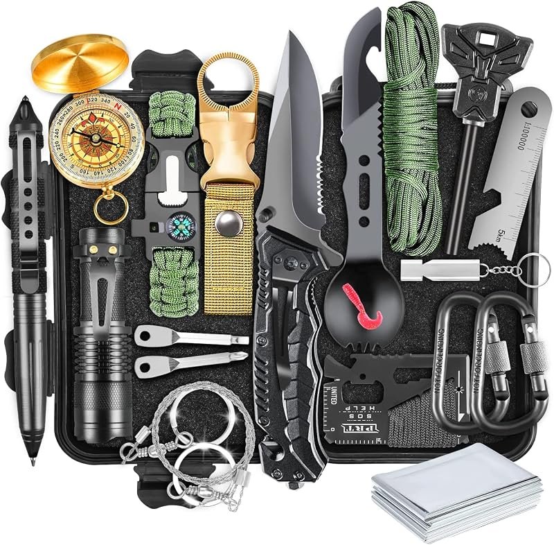 Survival Kit, Gifts for Men Dad Husband, Emergency Survival Gear and Equipment 19 in 1, Fishing Hunting Birthday for