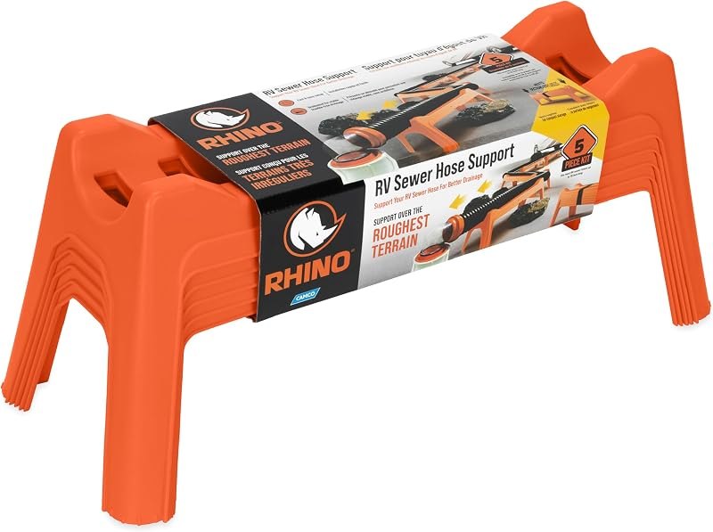 Camco Rhino RV Sewer Hose Support Kit - Extends Over Uneven Terrain for Easy Drainage - Holds Up to 15-Feet of RV