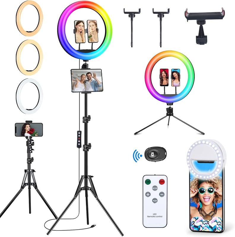 𝗡𝗲𝘄𝗲𝘀𝘁 13" Selfie Ring Light with Stand and Phone Holder, 76" Tripod — ring floor stand amazon for ring floor stand