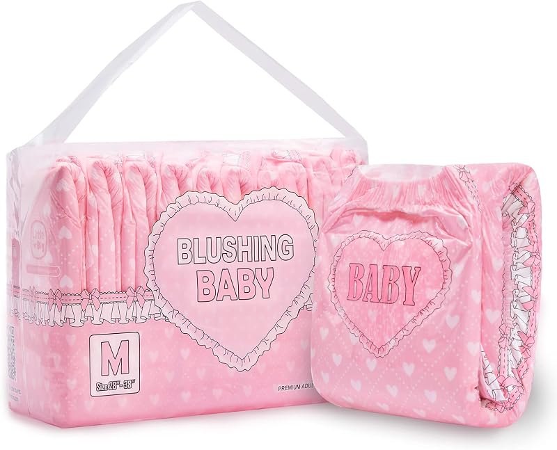 Littleforbig Printed Adult Brief Diapers 10 Pieces - Blushing Baby Pink(M) — Highest Rated Adult Diapers for your for