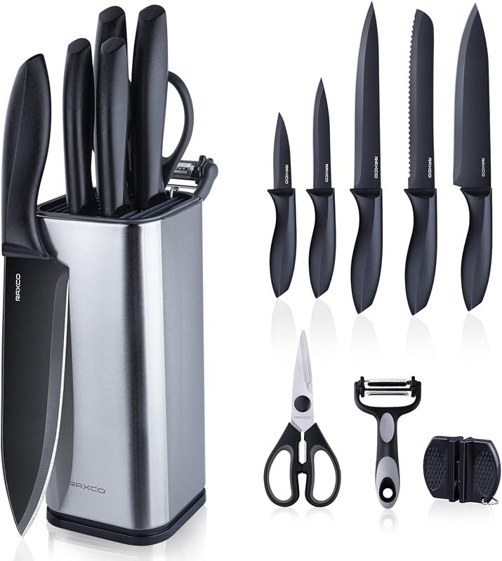RAXCO Knife Set,10-Piece Stainless Steel Kitchen Knife Set with Block,Black — Pans, knives, coffee gear, and kitch for