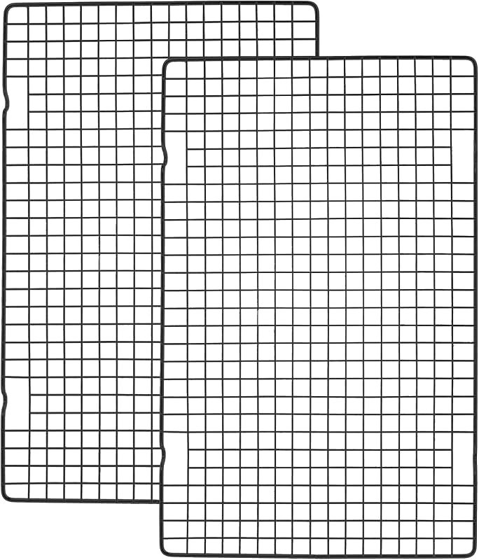 Tebery 2 Pack Black Heavy Duty Wire Cooking Rack Baking Racks, 16" x 10" Nonstick Baking & Cooling Grid for Roasting