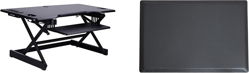 46" Height Adjustable Standing Desk Converter with AC USB Charger and Anti Fatigue Floor Mat - Sit Stand Up Triple