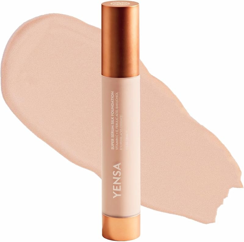 YENSA Super Serum Silk Foundation - Hydrating, Full Coverage Foundation with Vitamin C & Bakuchiol Oil - Blurs