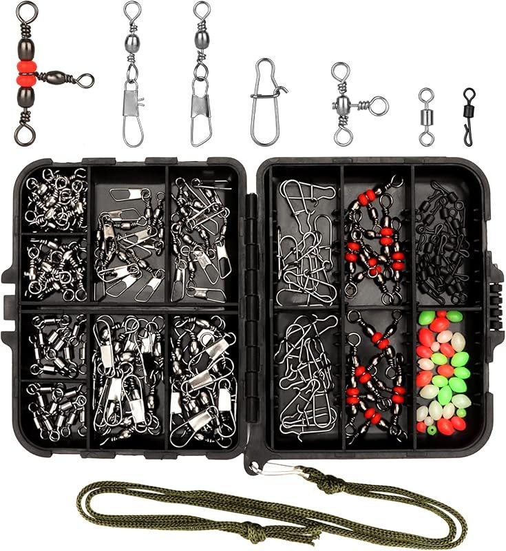 Realure 160 Pcs/box Fishing Swivel Snaps Kit Sea Fishing Barrel Swivel Snaps Ball Bearing Swivels Fishing Tackle with