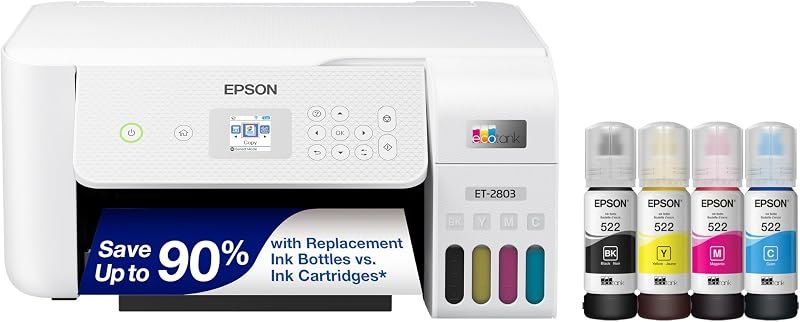Epson EcoTank ET-2803 Wireless Color All-in-One Supertank Printer — Printers that skip ink subscriptions for printers