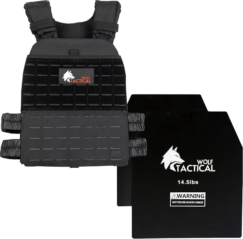 WOLF TACTICAL Weighted Vest and Weight Vest Plates (Black, 14.5lbs) — best adjustable weighted vest for adjustable