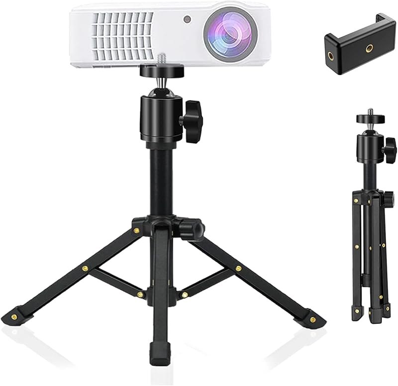 JCWINY Mini Projector Stand, All Metal Mini Tripod Desktop Tabletop Stand Compact Desk Tripod for Mini Projector