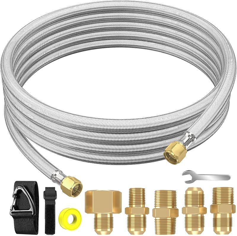 Upgraded 12Feet High Pressure Braided Propane Hose Extension with Conversion Coupling 3/8" Flare to 1/2" Female NPT