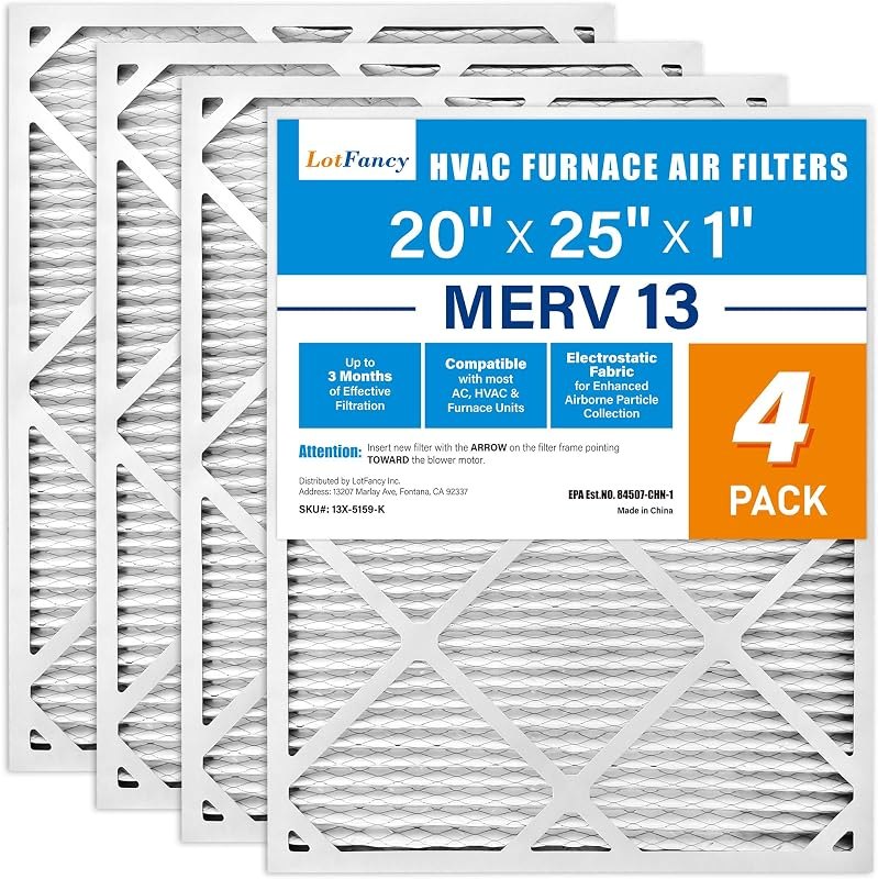 LotFancy 20x25x1 Air Filter MERV 13 4-Pack Pleated for Home Furnace HVAC AC — furnace filter 20x25x1 for merv filter