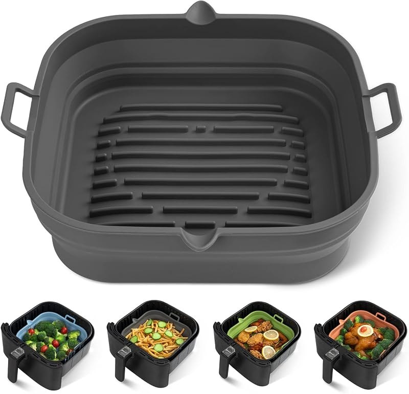 Silicone Air Fryer Liners Square - Reusable Airfryer Collapsible Basket - Easy to Clean Air Fryers Pot for 5.8 to 8 Qt