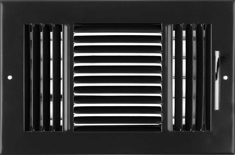 HVAC Premium 10"w X 6"h 3-Way AIR Supply Grille - Vent Cover & Diffuser - Flat Stamped Face - Black [Outer Dimensions