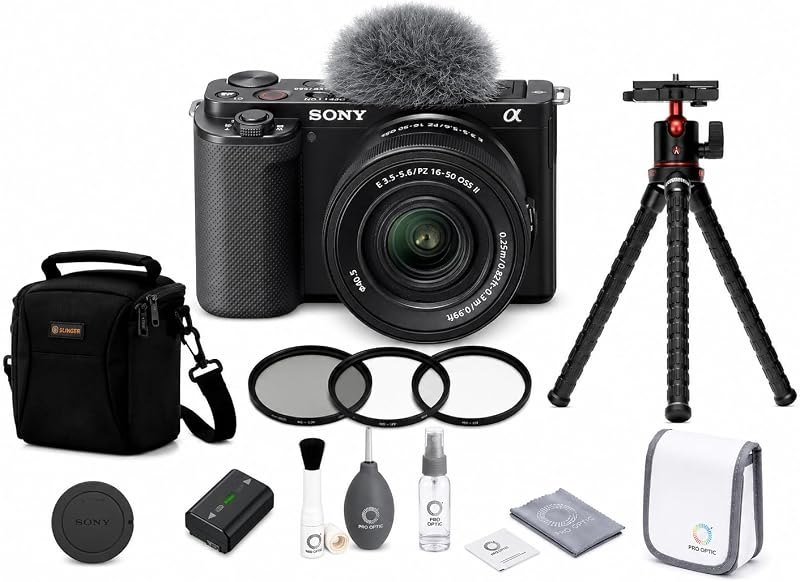 Sony ZV-E10 APS-C Mirrorless Vlogging Camera with 16-50mm II Power Zoom Lens, Shoulder Bag, Multifunctional Tripod, UV