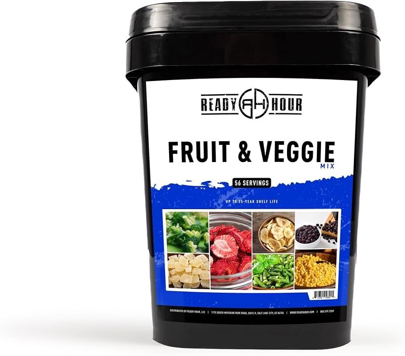 Ready Hour, Fruit & Veggie Mix, Non-Perishable Freeze-Dried Food, 30-Year Shelf Life, Portable Emergency and Adventure