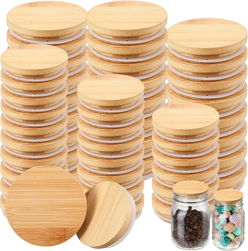 40 Pieces Bamboo Mason Jar Lids Storage Canning Jar Lids 20 Pcs Regular Mouth 20 Pcs Wide Mouth Reusable Wooden Mason