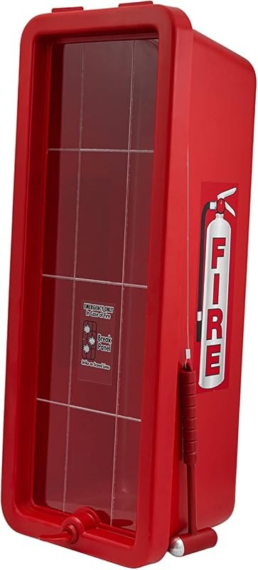 Fire Extinguisher Cabinet (5 lb, Red) - Fire Extinguisher Cover with Hammer Attachment, Weatherproof, Heavy Duty