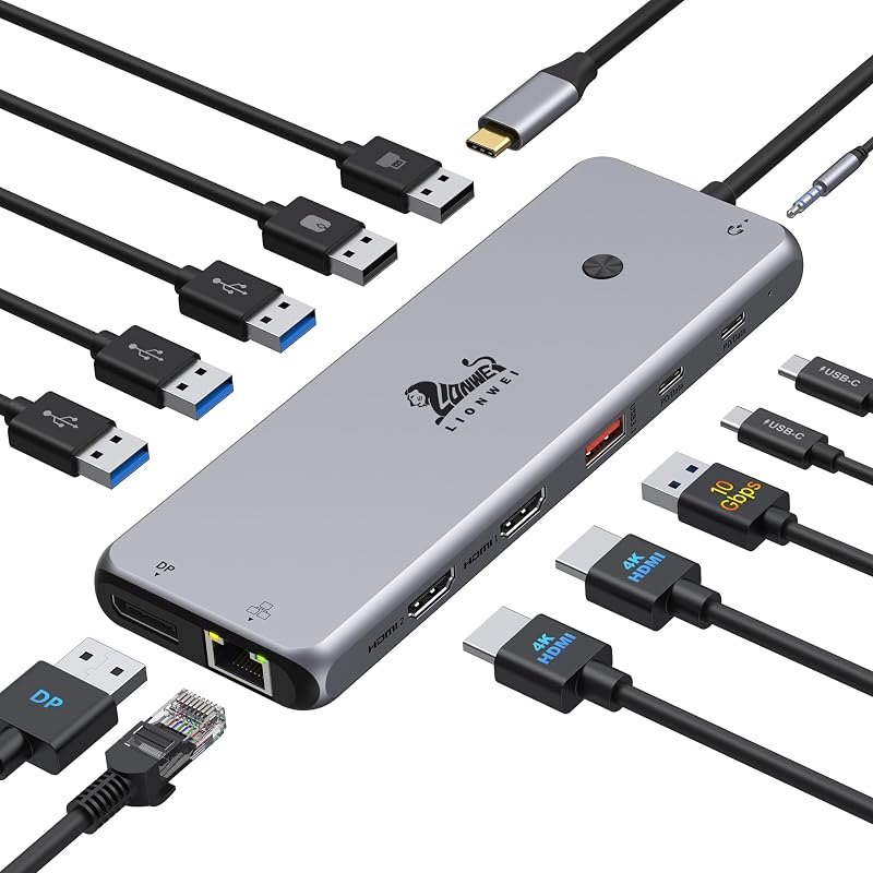 Docking Station Dual Monitor 4K HDMI 13-in-1 USB C Hub for Laptop MacBook — Hubs, docks, SSDs, webcams, keyboard for