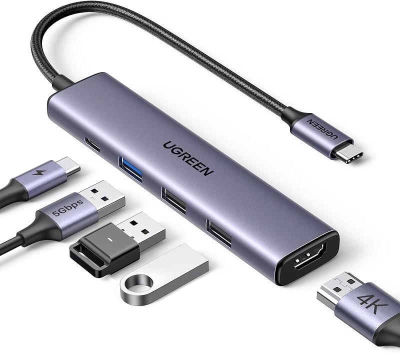 UGREEN USB C Hub 5 in 1 Multiport USB Adapter 4K HDMI, 100W Power Delivery — Hubs, docks, SSDs, webcams, keyboard for