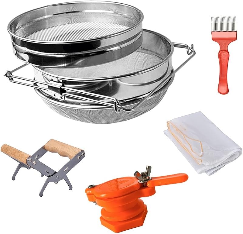 MayBee Double Sieve Honey Harvesting Kit for Beekeepers, Beekeeping Starter Kit Set of 5, Double Sieve Honey Strainer