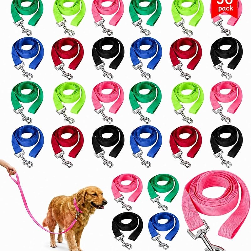 Hillban 36 Pcs Bulk Dog Leashes 5 ft Nylon Small Medium Dogs, 6 Colors — Bowls, litter, leashes, and pet gear for