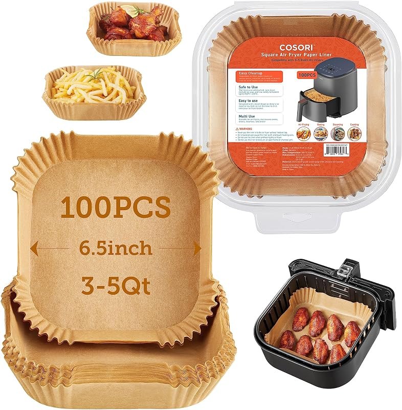 Cosori Air Fryer Liners, 100 PCS, 7.9", Square, Fits 5-6Qt Air Fryers — best air fryer silicone liners for air fryer