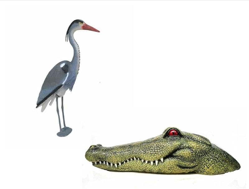 PondH2o Koi Fish Pond Decoys Floating Alligator Head & Blue Heron Decoy — pond heron decoy for pond netting refill
