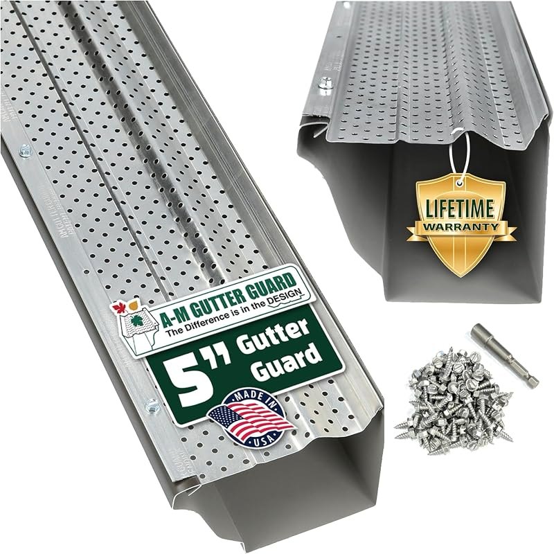 A-M Gutter Guard Bundle - Aluminum 5" (50 Feet, Mill Finish) with 100-1/2" #8 Stainless Steel Zip Screws - Includes