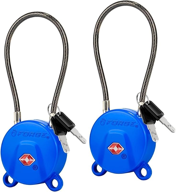 TSA Approved Luggage Locks Ultra-Secure Dimple Key Cable Locks for Travel with Zinc Alloy Body- 2 Blue Locks — tsa