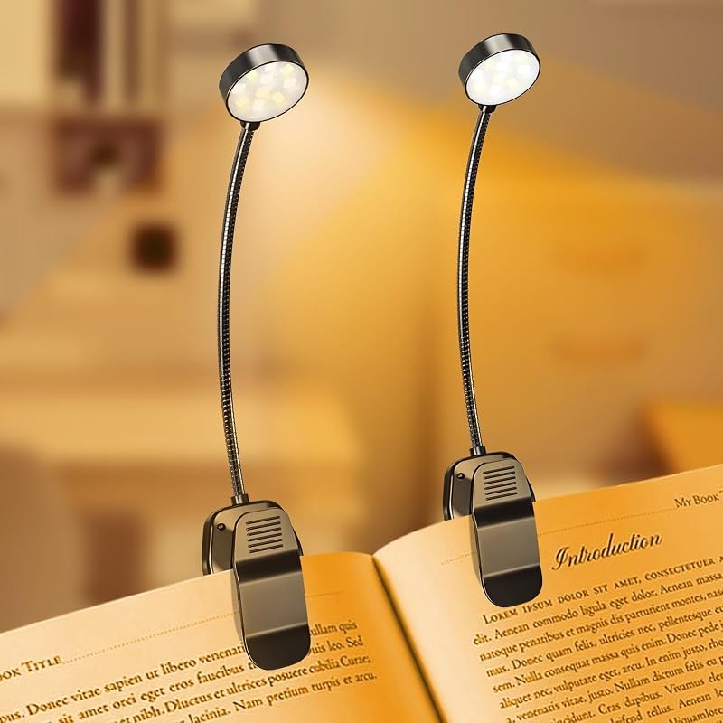 KTEBO 2 Pack Rechargeable Book Light Clip-On Reading Light for Books in Bed — best clip on reading light for clip