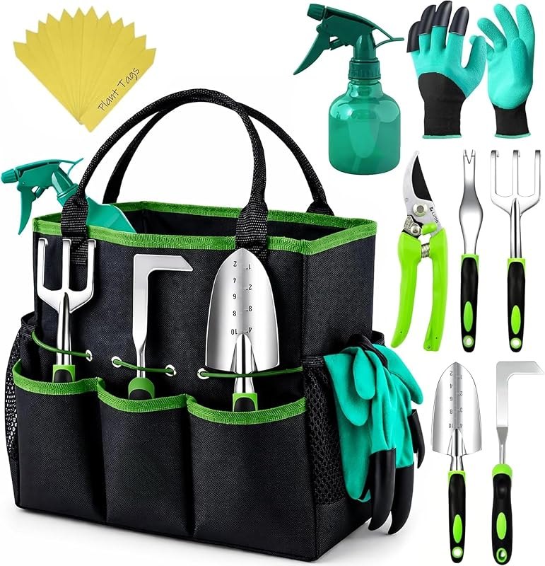 Heavy Duty Gardening Tools - Gardening Gifts for Women, Men, Mom, Dad - Durable, Ergonomic Garden Tools Set (Green) —