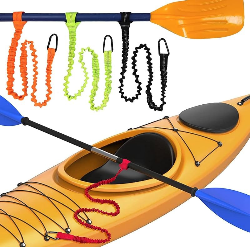 Paddle Leash Kayak Paddle Holder Tool Lanyard - 2 Pack Stretchable Paddle Strap with Carabiner Secure Leash Lanyard