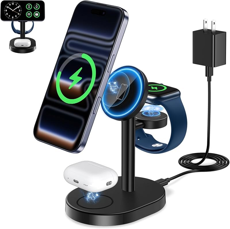 Mag-Safe Charger 3 in 1 Charging Station for iPhone Apple Watch AirPods — Cases, chargers, MagSafe, earbuds, a for