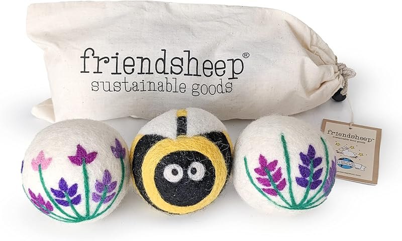 Friendsheep Wool Dryer Balls, Organic Reusable Fabric Softener Alternative for Laundry, Handmade, Fair Trade