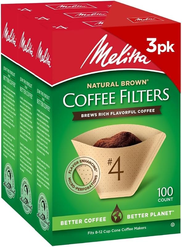 Melitta #4 Unbleached Coffee Filters, Natural Brown Cone Filters, 3-Pack — coffee chemex filters for coffee chemex