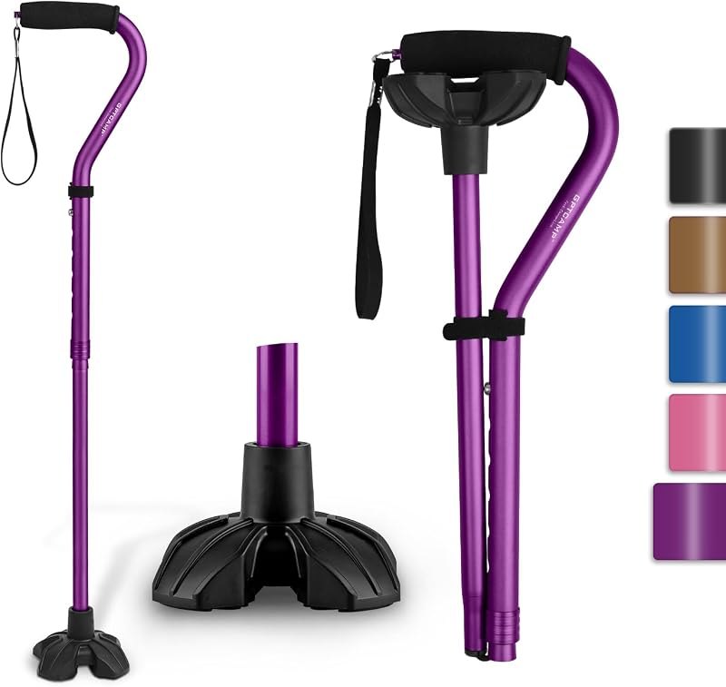 GPTCAMP Walking Cane Quad Base Self Standing 300lbs for Seniors — best walking floor stand for walking floor stand
