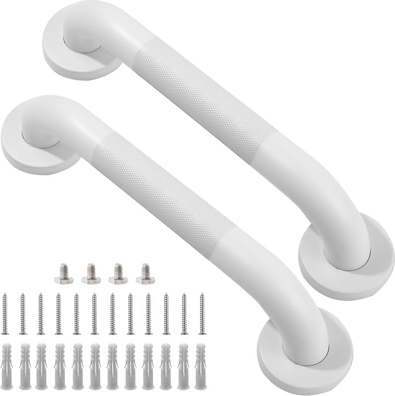 Shower Grab Bar, 2 Pack 12 Inch White Bathroom Grab Bar, 1.25" Diameter 304 Stainless Steel Anti-Slip Grab Bars for