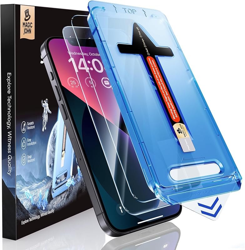 MAGIC JOHN 2 Pack for iPhone 13/14/13 Pro Tempered Glass Screen Protector — screen protector for oneplus screen