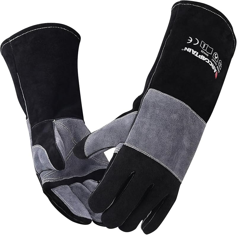 ARCCAPTAIN Welding Gloves 16 Inches, 932℉ Heat Resistant, Black-Grey, L — Helmets, hammers, and ground clamps. for