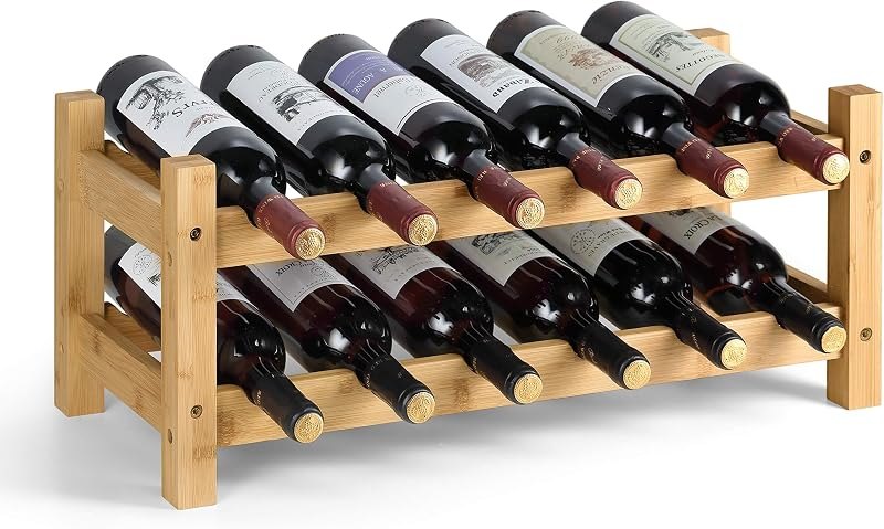 2 Tiers Bamboo Wine Rack Countertop Wine Display Stand Wine Storage Shelf Wine Bottle Holder — wine floor stand for