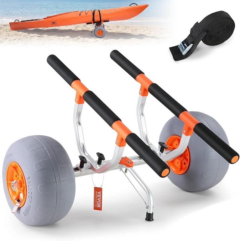 VEVOR Heavy Duty Kayak Cart, 350lbs Load Capacity, Detachable Canoe Trolley with 13'' Beach Wheels, Adjustable Carrier