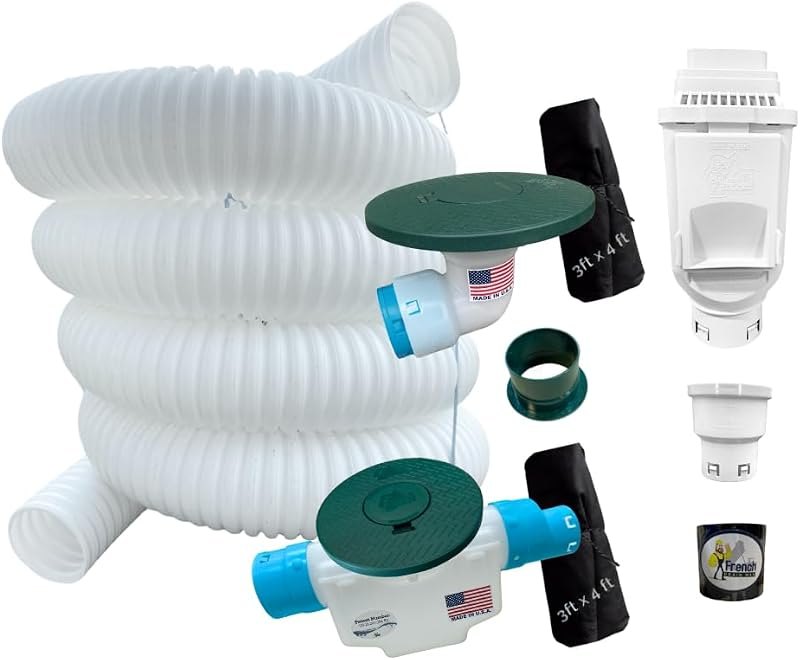 French Drain Man Downspout Extensions Kit (with Basin) Rain Gutter Downspout Extension - Includes Drainage Pipe