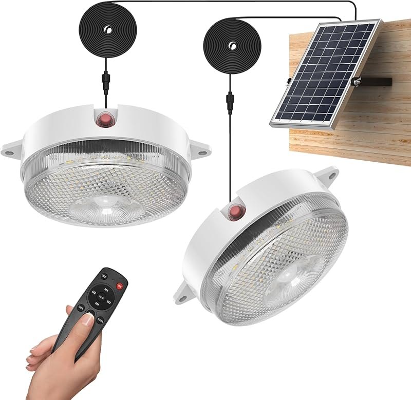 Solar Ceiling Light Motion Sensor, Dimmable Dual Lamp for Shed Barn — solar work light for solar work light