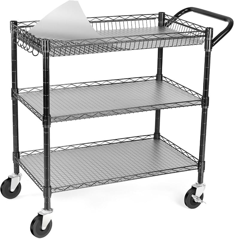 990Lbs Capacity Heavy Duty Rolling Utility Cart, NSF Rolling Carts with Wheels,Commercial Grade Metal Cart with Handle